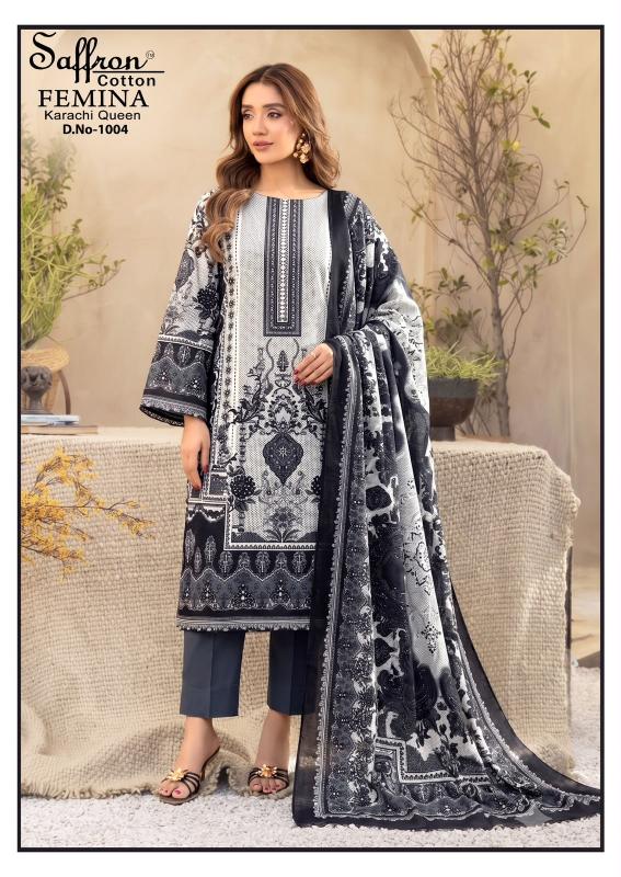 Saffron femina karachi queen vol 1 cotton dress materials wholesalers